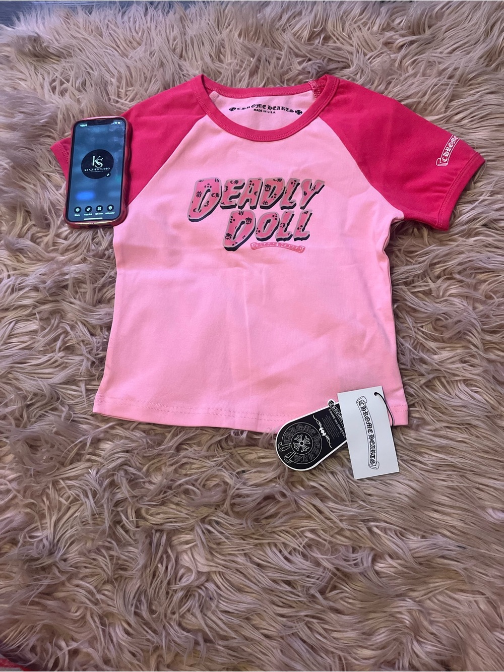 Chrome Hearts Pink Raglan Deadly Doll Short Sleeve Tee